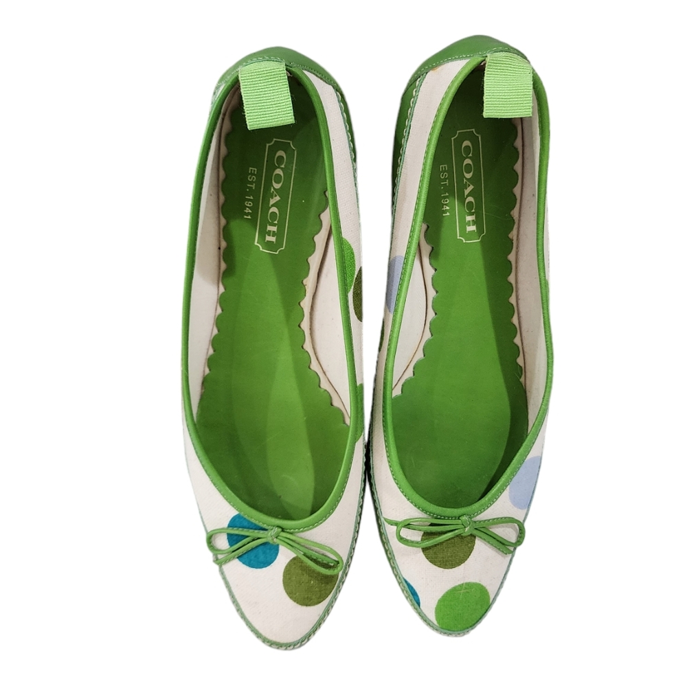 Coach Polkadot Green Canvas Leather  Almond Toe Slip-on Shoes Size 6.5 - Picture 4 of 16